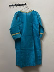 Elegant Blue Kurta with Gold Trim