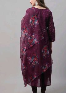 Purple kurta set with Organza floral duppata