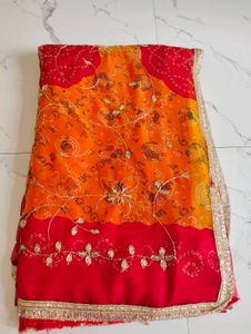 Vibrant Yellow &amp; Red Saree