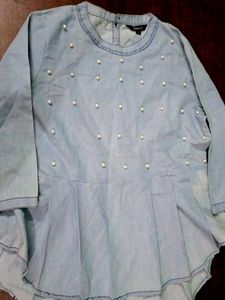 Denim Pearl Embellished Top