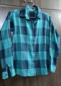 Stylish Blue &amp; Teal Plaid Long Sleeve Shirt