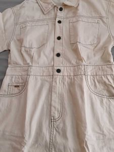 Cream Denim Button-Up Midi Dress