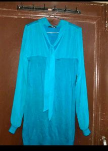 Blue Tie-Neck Dress winter