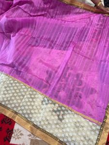 Elegant Pink Saree with Golden Border
