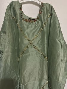 Elegant Sage Green Embroidered Kurta with floral d