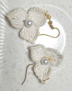 Handmade Crochet Flower Pearl Earrings