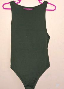 Sleek Dark Green Sleeveless Bodysuit