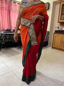 Designer Orange and Red Saree (With Blouse)