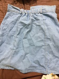 Light Wash Denim Button-Front Skirt