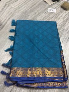 Elegant Blue Silk Saree with Gold Border