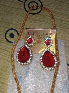 Elegant Ruby Pendant Necklace &amp; Earrings Set
