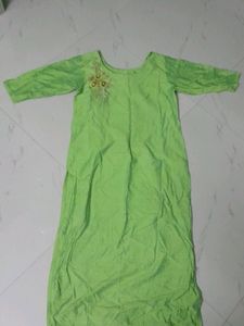 Parrot Green Kurthi With Beautiful Handwork