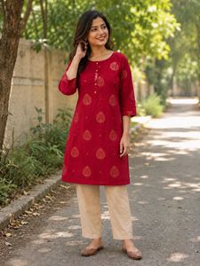 Rangmanch Red Kurta with Gold Print