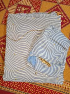 Beautiful Laheriya Saree With Blouse (Sky) (34-36