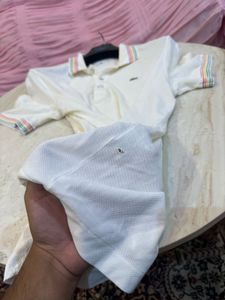 Lacoste Men's White Polo Shirt Rainbow Trim