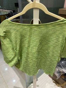 Light Green Textured Cropped Top