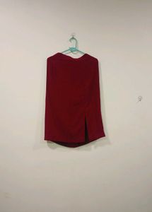 Classic Burgundy Front-Slit Pencil Skirt