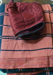 Stylish Checked and Striped Saree with designer bl