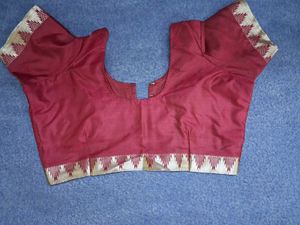 Maroon Silk Blouse with Silver Border