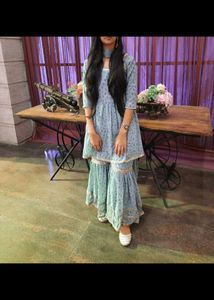 Blue Floral Print Sharara Suit