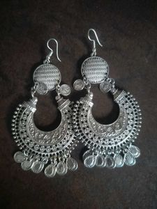Bohemian Silver Tone Jhumka Earrings