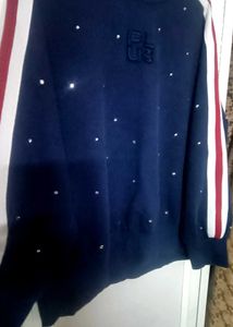 Striped Sleeve Navy Pullover
