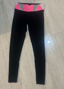 Black Leggings with Pink Waistband