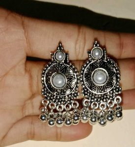 Oxidized Silver Jhumka Earrings