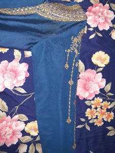 Elegant Embroidered Blue suit with net dupatta