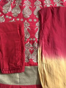 Red &amp; Gold Embroidered anarkali suit set