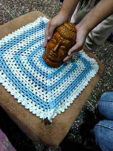 Handmade Crochet Doily with Buddha Head Decor