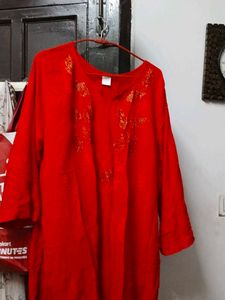 Red Embroidered Kurta