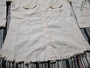 Cream Button-Up Shirt with Ruffle Hem