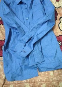 Blue Long-Sleeve Button-Up Shirt