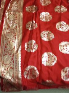 Red Saree With green Brand New Blouse