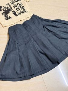 Graphic Print Crop Top &amp; Denim Skirt Set