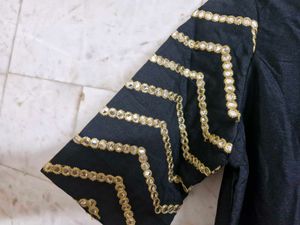 Black Gown with Faux Mirror Work and Embellished B
