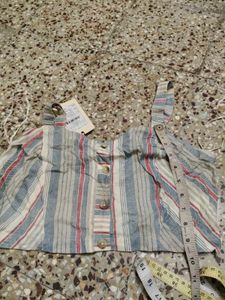 zudio Striped Crop Top with Buttons
