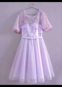 💜 Pastel Lilac 3D Floral Net Midi Dress-XS