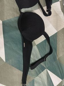 Black Ribbed Push-Up Bra