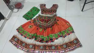 garba dress orange white Vibrant Embroidered Lehen
