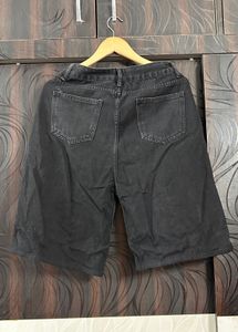 Distressed Black Denim Bermuda Shorts