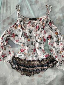 Boho Floral Cold Shoulder Blouse
