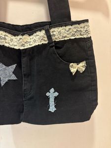 Unique Black Denim Tote Bag