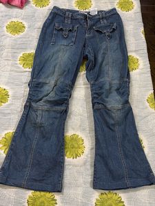 Flared Denim Cargo Pants