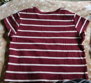Maroon Striped Ribbed Top