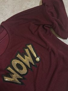 Burgundy "Wow!" Sequin T-Shirt