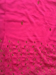 beautiful rose pink georgette saree with gold embr