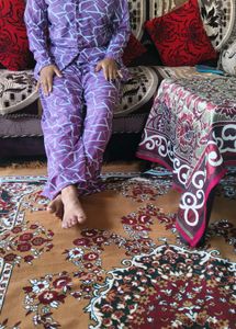 Purple Geometric Print night suit &amp; coat Set