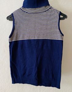 Sleeveless Navy Blue Turtleneck Top